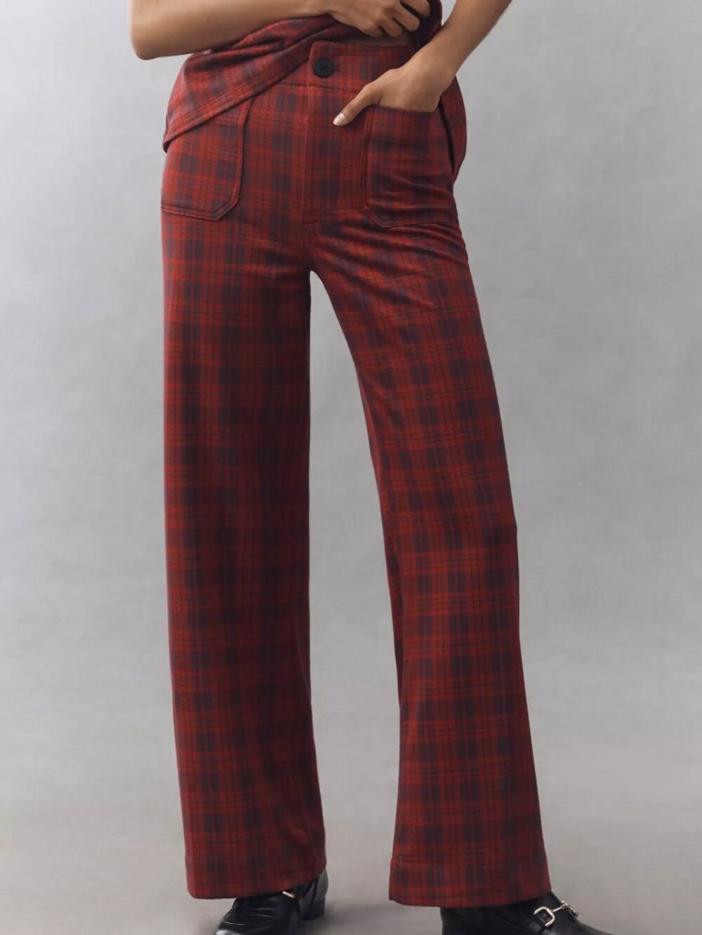Anthropologie Maeve Colette Plaid High-Rise Wide-Leg Full-Length Pants, 23 Tall
